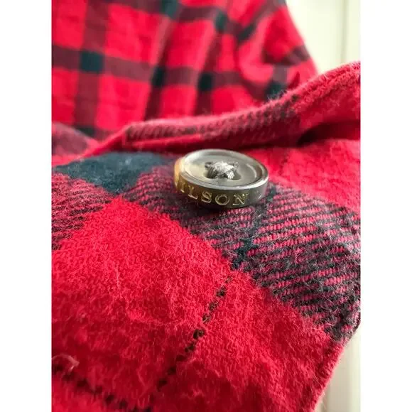 Filson Alaskan Guide Shirt Red Black Buffalo Check Brushed Cotton Shirt Medium